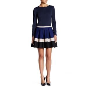 MAAC LONDON Sophia Fit & Flare Blend DRESS Blue Black Long Sleeve 4